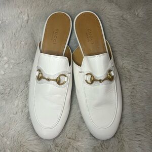 New Gucci Princetown White Leather Slipper Mules (Size 36)